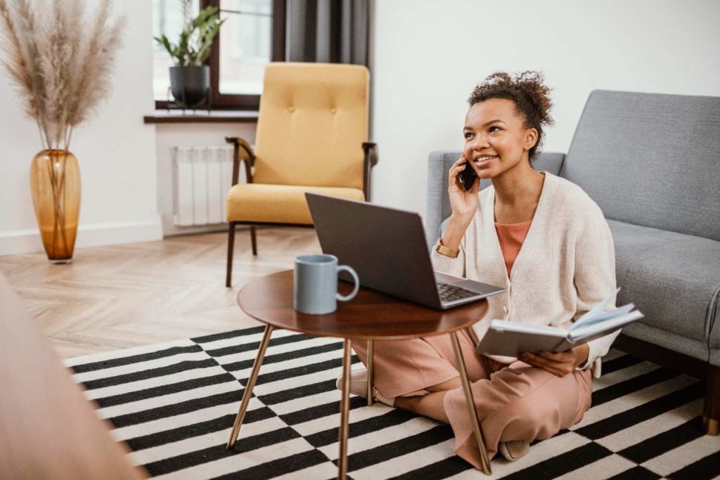woman working from home on the phone